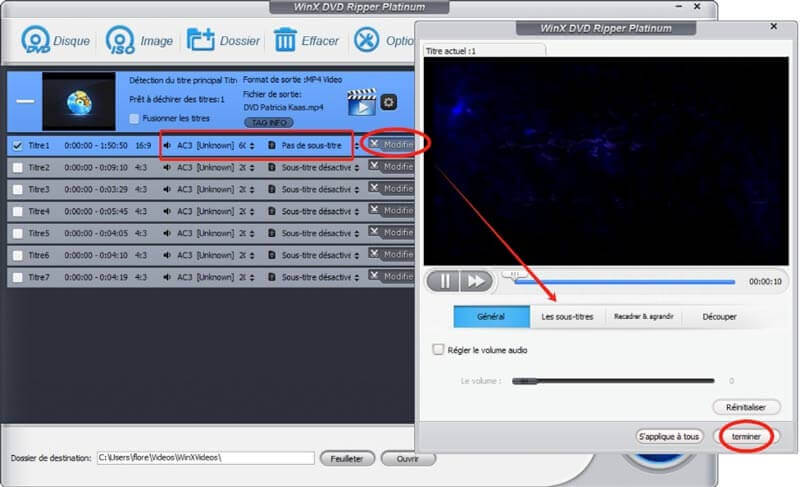 Sélectionner une piste audio et une autre de sous-titres